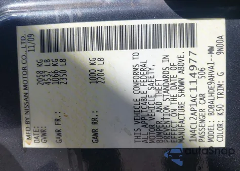 2010 Nissan Altima Hybrid from USA, damaged, VIN 1N4CL2AP1AC114977